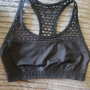 PINK Victoria's Secret Black Crochet Sports Bra